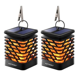 HOFTRONIC 2x Tuinlantaarn Solar Amelia met vlam effect zwart IP55 waterdicht