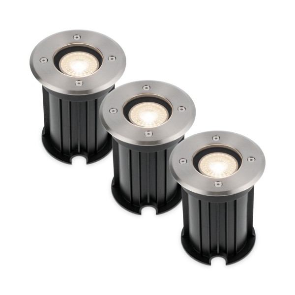 Hoftronic 3x maisy dimbare led grondspot rond rvs