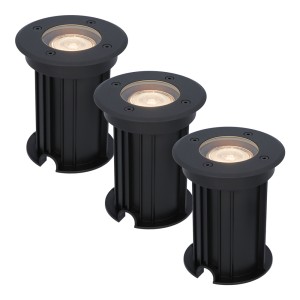 HOFTRONIC 3x Maisy dimbare LED grondspot – Rond – Zwart – 2700K warm wit – 5 Watt – IP67 straal waterdicht – 3 jaar garantie