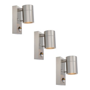 HOFTRONIC 3x Mason wandlamp – 2700K warm wit – Bewegingsmelder en schemerschakelaar – IP44 spatwaterdicht – Spotlight voor binnen en buiten – RVS