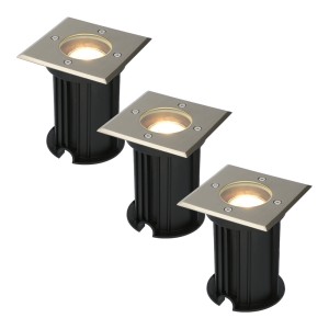 HOFTRONIC 3x Ramsay dimbare LED grondspot – Vierkant – RVS – 2700K warm wit – 5 Watt – IP67 straal waterdicht – 3 jaar garantie