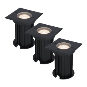 HOFTRONIC 3x Ramsay dimbare LED grondspot – Vierkant – Zwart – 4000K neutraal wit – 5 Watt – IP67 straal waterdicht – 3 jaar garantie