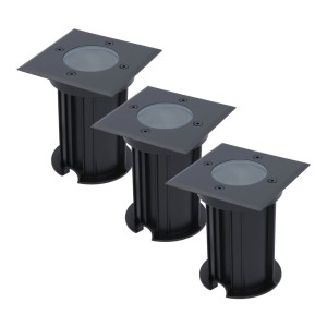 HOFTRONIC 3x Ramsay dimbare LED grondspot – Vierkant – Zwart – ex. GU10 – IP67 straal waterdicht – 3 jaar garantie