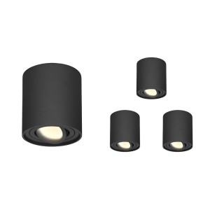 HOFTRONIC 4x Dimbare LED Opbouwspot plafond Ray Zwart incl. GU10 spot 5W 2700K IP20 kantelbaar Rond