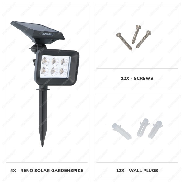 Hoftronic 4x reno led solar tuinspot 3000k warm wi 8