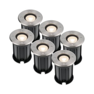 HOFTRONIC 6x Maisy dimbare LED grondspot – Rond – RVS – 4000K neutraal wit – 5 Watt – IP67 straal waterdicht – 3 jaar garantie