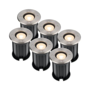 HOFTRONIC 6x Maisy dimbare LED grondspot – Rond – RVS – 2700K warm wit – 5 Watt – IP67 straal waterdicht – 3 jaar garantie