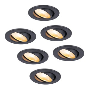 HOFTRONIC 6x Malta – LED inbouwspots badkamer – zwart – IP44 – 5W – 1800-2700K dim to warm – dimbaar – 5 jaar garantie