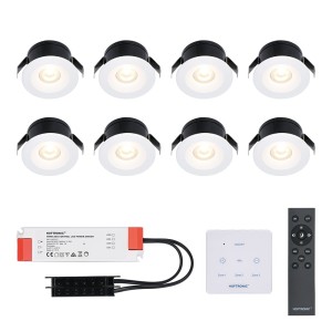 HOFTRONIC 8x Cadiz – Mini 12V LED inbouwspot wit met trafo en muurdimmer – 3 Watt – Dimbaar – IP44 waterdicht voor buiten – 2700K Warm wit – Lage inbouwdiepte 26mm – Voor veranda, badkamer, carport en binnenruimtes