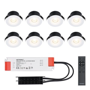 HOFTRONIC 8x Cadiz – Mini 12V LED inbouwspot wit met trafo – 3 Watt – Dimbaar – IP44 waterdicht voor buiten – 2700K Warm wit – Lage inbouwdiepte 26mm – Voor veranda, badkamer, carport en binnenruimtes