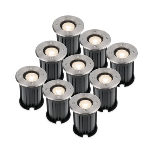 HOFTRONIC 9x Maisy dimbare LED grondspot – Rond – RVS – 4000K neutraal wit – 5 Watt – IP67 straal waterdicht – 3 jaar garantie