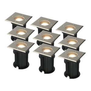 HOFTRONIC 9x Ramsay dimbare LED grondspots – Vierkant – 2700K warm wit – 5 Watt – IP67 waterdicht oor buiten – Roestvrij staal – 3 jaar garantie