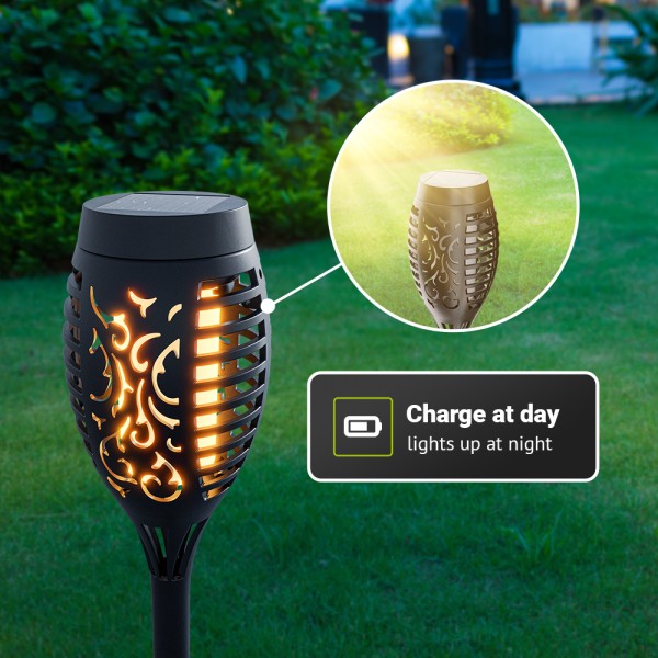 Hoftronic avon 4x fire led solarlamp tuinfakkel me 1