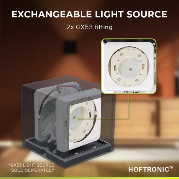 Hoftronic cuba led wandlamp voor 2 gx53 spots ip65 3