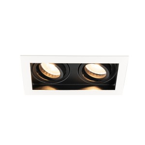 HOFTRONIC Durham Inbouwspot Dubbel Wit – GU10 5 Watt 400 lumen – 2700K Warm wit – Kantelbaar – IP20 – Rechthoek