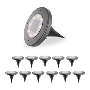 HOFTRONIC Ellis 12x Solar grondspots – 8 LEDs – 3000K warmwit licht – IP65 waterdicht – Incl. schemerschakelaar – Zwart