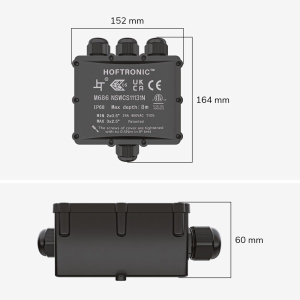 Hoftronic lasdoos ip68 waterdicht voor 4 kabels 4 7