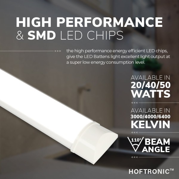 Hoftronic led batten 120 cm 40w 3000k 4800lm 120lm 3