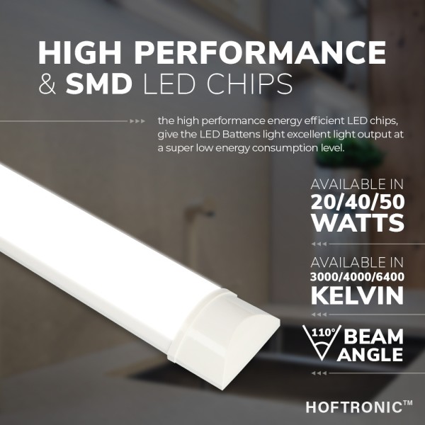 Hoftronic led batten 120 cm 40w 4000k 4800lm 120lm 4