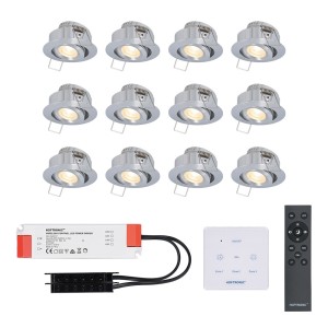 HOFTRONIC LED inbouwspot set Granada 12x3W dim-/kantelbaar IP44 vochtbestendig incl. Touch muurdimmer en afstandsbediening