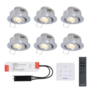 HOFTRONIC LED inbouwspot set Granada 6x3W dim-/kantelbaar IP44 vochtbestendig incl. Touch muurdimmer en afstandsbediening