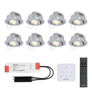 HOFTRONIC LED inbouwspot set Granada 8x3W dim-/kantelbaar IP44 vochtbestendig incl. Touch muurdimmer en afstandsbediening