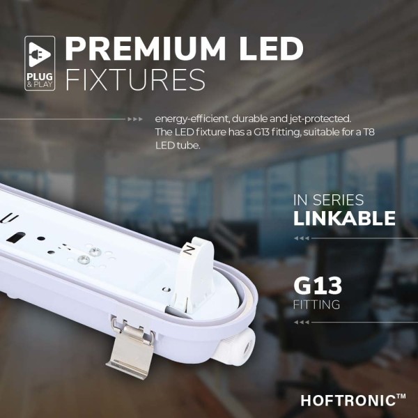 Hoftronic led t8 tl armatuur ip65 120 cm 4000k 18w 12