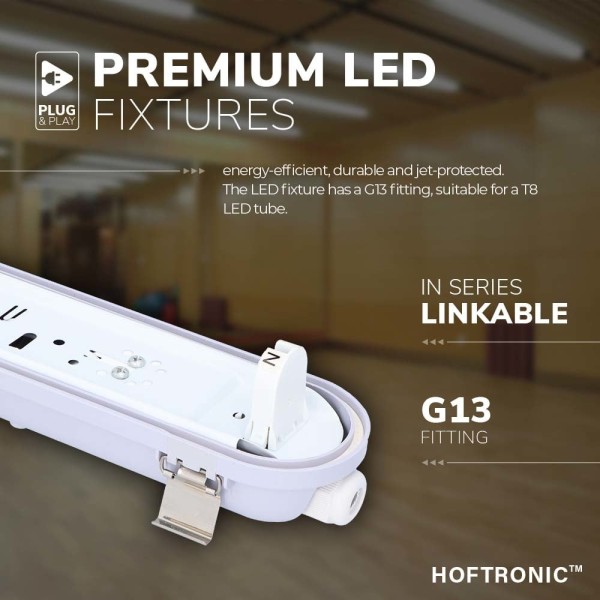 Hoftronic led tl armatuur ip65 120 cm rvs clips ko 3