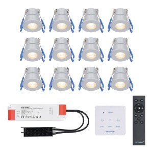 HOFTRONIC Milano – 12x inbouwspots veranda – Dimbaar LED – Complete set met afstandsbediening & muurdimmer – Plug & Play – 12 Volt 3 watt – 2700K 200 lumen – IP65 waterdicht – RVS