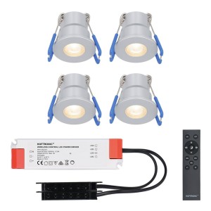 HOFTRONIC Milano – 4x inbouwspots veranda – Dimbaar LED – Complete set met afstandsbediening – Plug & Play – 12 Volt 3 watt – 2700K 200 lumen – IP65 waterdicht – RVS