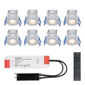 HOFTRONIC Milano – 8x inbouwspots veranda – Dimbaar LED – Complete set met afstandsbediening – Plug & Play – 12 Volt 3 watt – 2700K 200 lumen – IP65 waterdicht – RVS