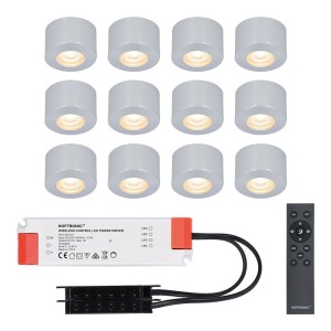 HOFTRONIC Navarra – Complete set 12x 3W Mini LED inbouwspots/Opbouwspots 12V – IP44 waterdicht – Voor veranda, carport, kapschuur, badkamer – Dimbaar Incl. RF-afstandsbediening