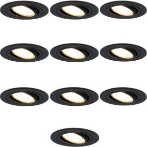 Hofronic Set van 10 Miro LED inbouwspots Zwart – Voor binnen – Dimbaar – 5 Watt 400Lumen – 2700K extra warmwit licht – Kantelbaar