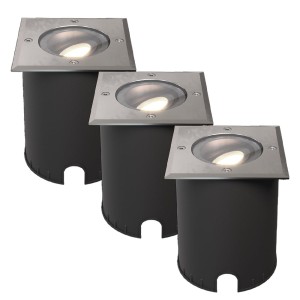 HOFTRONIC Set van 3 Cody LED Grondspots RVS – GU10 4,5 Watt 345 lumen dimbaar – 4000K neutraal wit – Kantelbaar – Overrijdbaar – Vierkant – IP67 waterdicht