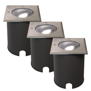 HOFTRONIC Set van 3 Cody LED Grondspots RVS – GU10 4,5 Watt 345 lumen dimbaar – 6500K Daglicht wit – Kantelbaar – Overrijdbaar – Vierkant – IP67 waterdicht