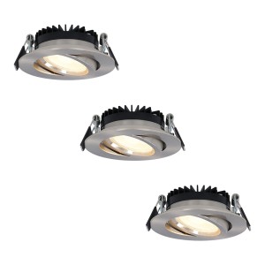 HOFTRONIC Set van 3 dimbare LED inbouwspots Rome – RVS – 6 Watt – Kantelbaar – 2700K warm wit – IP44 – Geringe inbouwdiepte