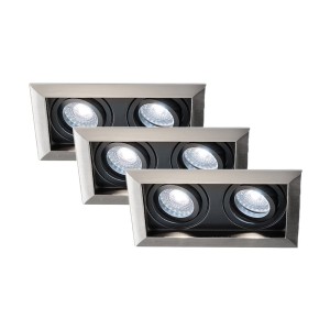 HOFTRONIC Set van 3 Durham Inbouwspots Dubbel RVS – GU10 5 Watt 400 lumen – 6000K Daglicht wit – Kantelbaar – IP20 – Rechthoek