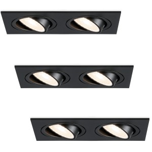 HOFTRONIC Set van 3 Mallorca dubbele LED inbouwspots vierkant – Kantelbaar – 4000K Neutraal wit – GU10 – 5 Watt – Rechthoekig – GU10 verwisselbare lichtbron – Plafondspot voor binnen – Zwart