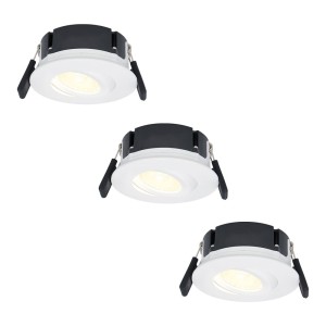 Hoftronic Set van 3 Napels LED inbouwspots extra plat – 8W 570lm – 2700K warm wit – Dimbaar – Rond – 360 Kantelbaar – IP65 waterdicht – Wit