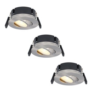 Hoftronic Set van 3 Napels LED inbouwspots extra plat – 8W 570lm – 2700K warm wit – Dimbaar – Rond – 360 Kantelbaar – IP65 waterdicht – RVS