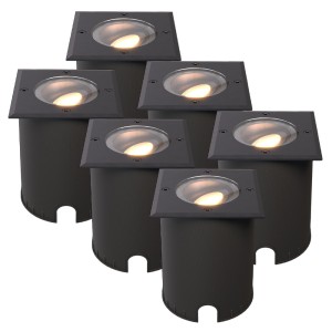 HOFTRONIC Set van 6 Cody LED Grondspots Zwart – GU10 4,5 Watt 345 lumen dimbaar – 2700K warm wit – Kantelbaar – Overrijdbaar – Vierkant – IP67 waterdicht