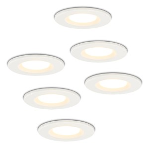 Hoftronic Set van 6 Inbouwspots – Dimbaar – 6 Watt – 2700K Warm wit licht – IP65 waterdicht – Plafondspot wit – Venezia