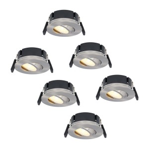 Hoftronic Set van 6 Napels LED inbouwspots extra plat – 8W 570lm – 2700K warm wit – Dimbaar – Rond – 360 Kantelbaar – IP65 waterdicht – RVS