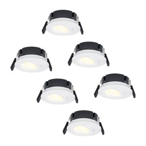 Hoftronic Set van 6 Napels LED inbouwspots extra plat – 8W 570lm – 2700K warm wit – Dimbaar – Rond – 360 Kantelbaar – IP65 waterdicht – Wit