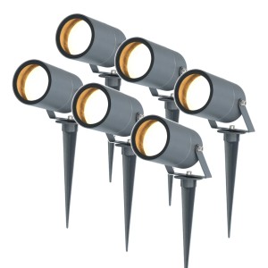 HOFTRONIC Set van 6 Spikey dimbare LED prikspots – excl. GU10 – Wandspot – IP65 voor binnen en buiten – Grondspies – Antraciet