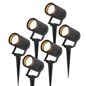 HOFTRONIC Set van 6 Spikey dimbare LED prikspots – excl. GU10 – Wandspot – IP65 voor binnen en buiten – Grondspies – Zwart