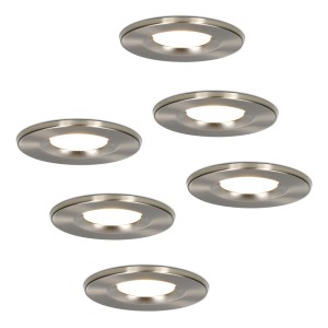 Hoftronic Set van 6 stuks Dimbare LED inbouwspot RVS Venezia 6 Watt 2700K IP65