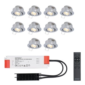 HOFTRONIC Sienna – 10x inbouwspots veranda – Dimbaar LED – Complete set met afstandsbediening – Kantelbaar – Plug & Play – 12 Volt 3 watt – 2700K 200 lumen – IP44 – RVS