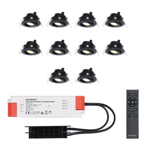 HOFTRONIC Sienna – 10x inbouwspots veranda – Dimbaar LED – Complete set met afstandsbediening – Kantelbaar – Plug & Play – 12 Volt 3 watt – 2700K 200 lumen – IP44 – Zwart