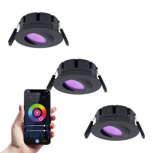 HOFTRONIC SMART 3x Smart LED inbouwspots Napels zwart 8 Watt RGBWW IP65 kantelbaar WiFi + Bluetooth